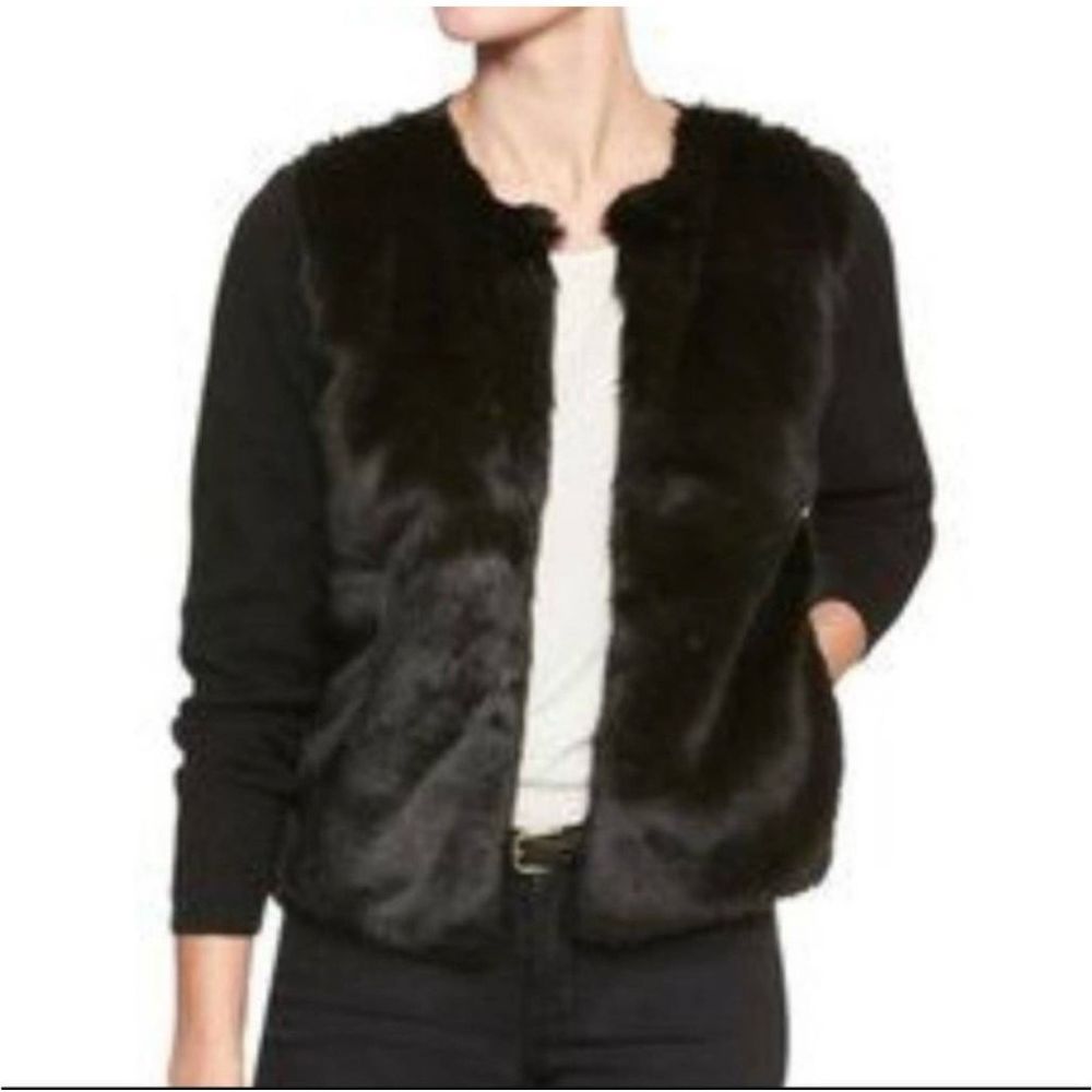 Banana Republic Black Faux Fur Panel Sweater Size Small Petite